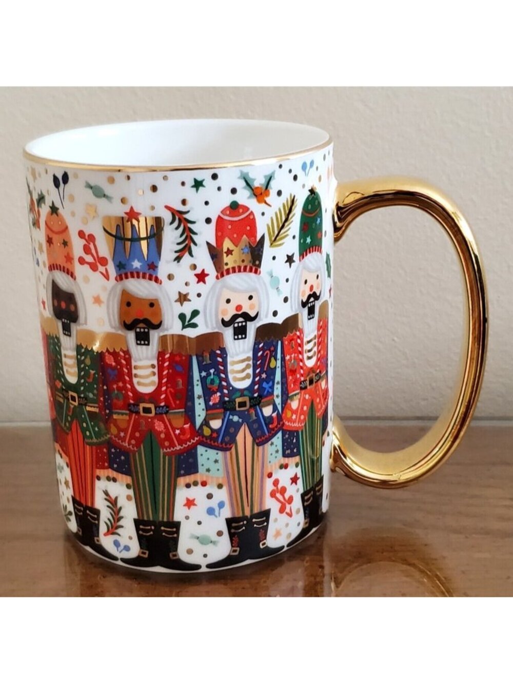 Rifle Paper Co Nutcrackers Christmas Coffee Mug Gold Porcelain NEW